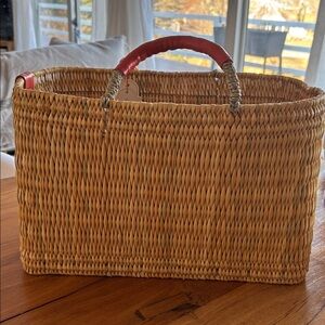 Red Handle Woven Tote Bag